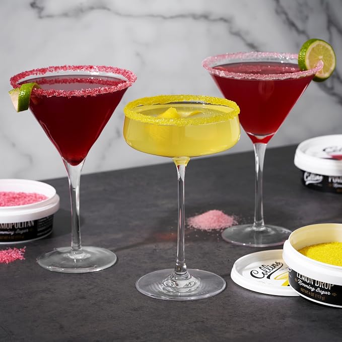 Collins Pomegranate Rimming Sugar, Bright & Tangy Cocktail Sugar Rim with Vibrant Ruby Hue, Grenadine Flavored Garnish for Martinis, Margaritas, Cosmos & Mocktails, 4 oz