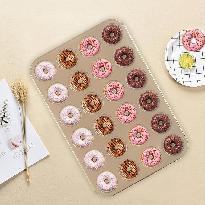 ABuff 2 Pack Mini Donut Pan for Baking Nonstick 24-Cavity Carbon Steel Donut Baking Pan for Homemade Donuts, Versatile Mini Cake Pans Small Mold Donuts Trays, Doughnut Pan for Bakings Enthusiasts