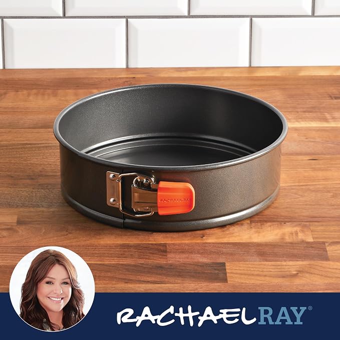 Rachael Ray Oven Lovin' Nonstick Bakeware Springform Baking Pan/ Springform Cake Pan / Cheesecake Pan With Grips, Round - 9 Inch, Gray