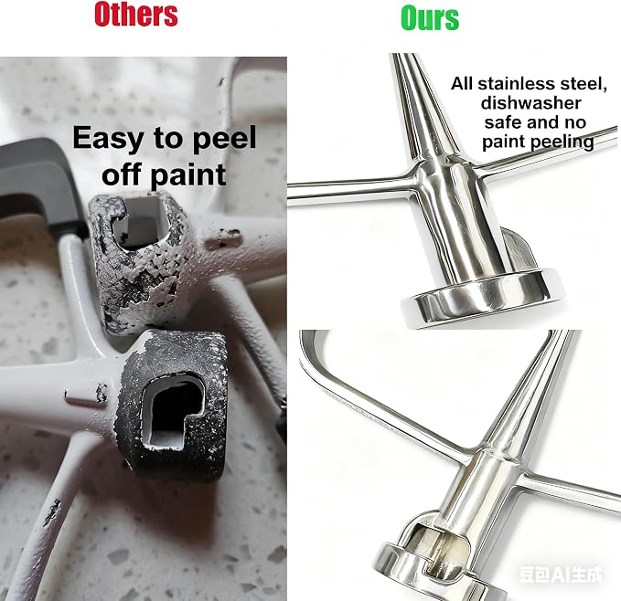 Stainless steel Paddle Flex Edge Beater for KitchenAid Tilt-Head Stand Mixer,for 4.5-5 Quart Flat Beater Attachment with Silicone Edges Bowl Scraper