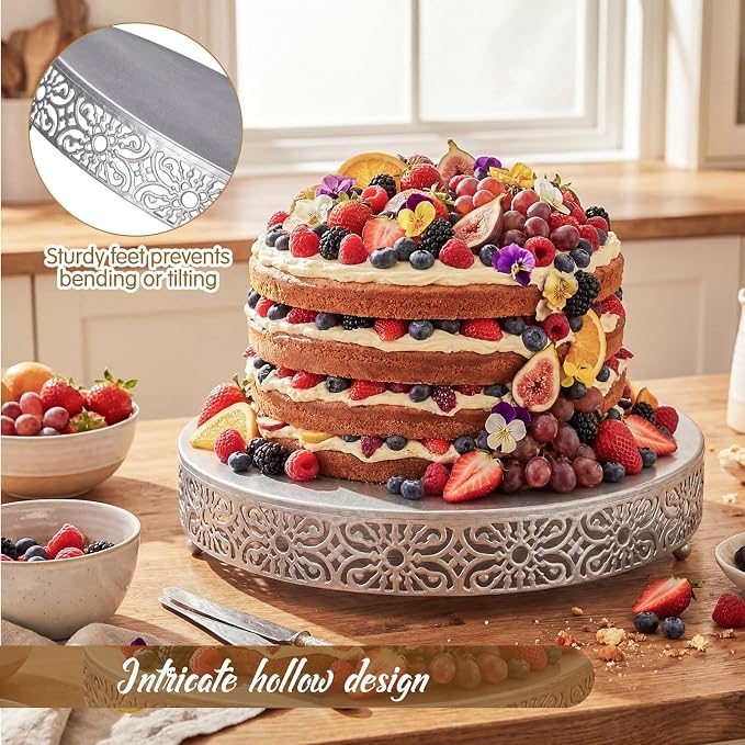 Wenqik 18 Inch Cake Stand Round Metal Cupcake Dessert Wedding Cake Stand Cookies Display Holder Fruit Food Serving Tray for Table Wedding Birthday Anniversary Party Decor (Silver)