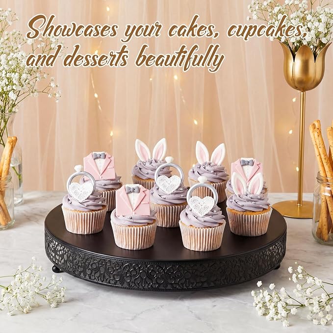 Wenqik 18 Inch Black Cake Stand Set Metal Round Cupcake Dessert Stand with Cake Cutting, Spatula Wedding Cupcake Pastry Display Candy Holder Display for Wedding Party Birthday Baby Shower(Classic)