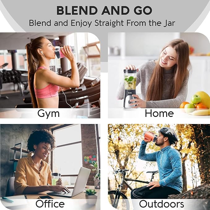 Mueller Smoothie Blender for Smoothies - Personal Blender for Shakes, Frozen Drinks, Baby Food & More, 15oz Travel Cup and Lid, Durable Stainless Steel Blades for Powerful Blending Performance