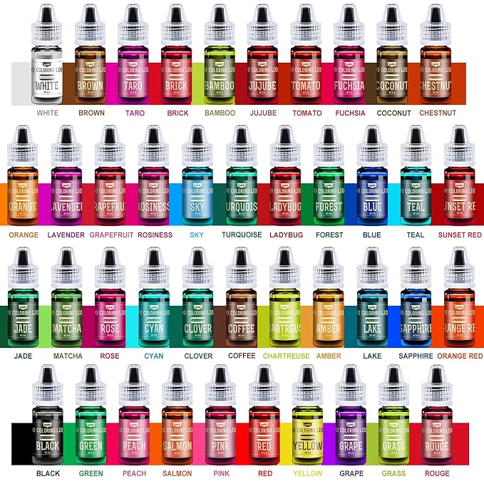 Food Coloring Set - 42 Vivid Colors Food Coloring Set for Baking, Cake Decorating, Cookie, Fondant and Macaron - Liquid Tasteless Food Color Dye for DIY and Crafts - .25 fl. oz. Bottles