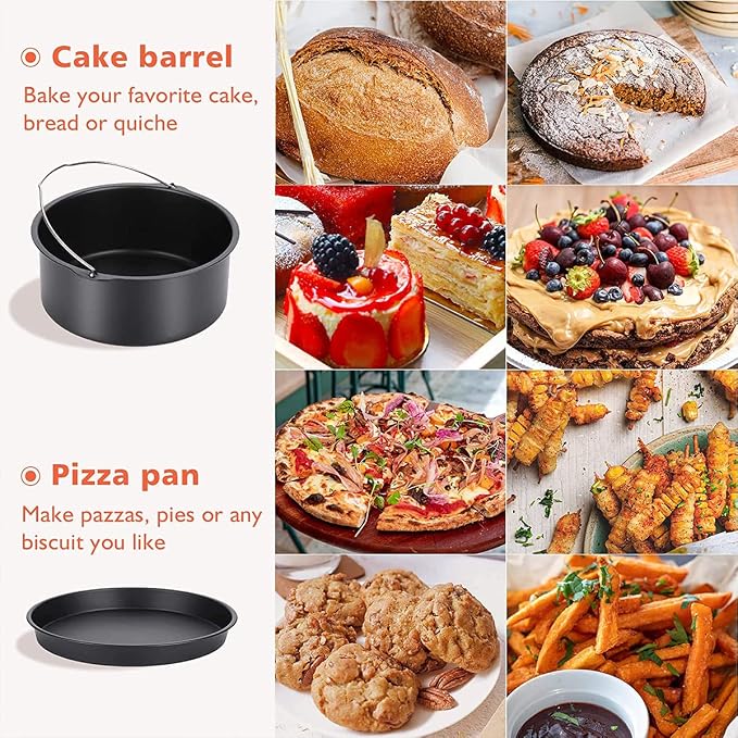 2Pcs Air Fryer Accessories, 7 Inch Air Fryer Pizza Cake Pan and Baking Cake Barrel Deep with Non-Stick Coating,Round Airfryer Baking Cake Pan Accessory Set