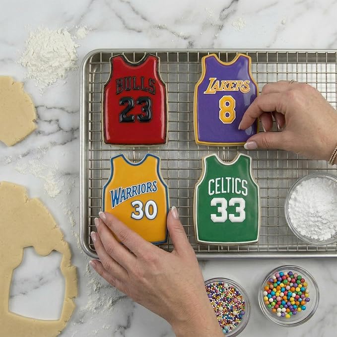 Mostop Basketball Jersey Cookie Cutter with Stampers, 3D Sports Cookie Cutter Set, Cake Decoration Tools Birthday Party Supplies Favors