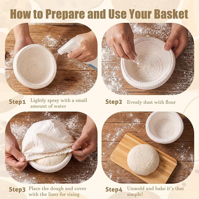 Zhehao 8 Set Mini Banneton Basket Cotton Rope Banneton Bread Proofing Round Basket & Liner for Artisan Bread Baking 5 Inch Mini Sour Dough Starter Kits Baking Supplies for Home Bakers Wife Mom