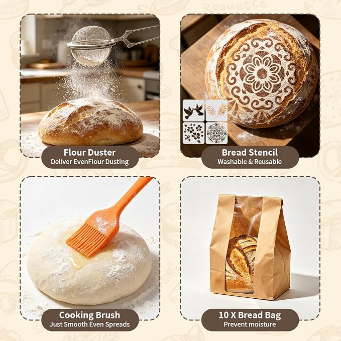 Sourdough Starter Kit, Collapsible Silicone Banneton Basket Set, Round & Oval Bread Proofing Bowl, BPA Free Food Grade Baking Supplies, Non-Stick Oven Dishwasher Safe Tools for Beginner Bakers