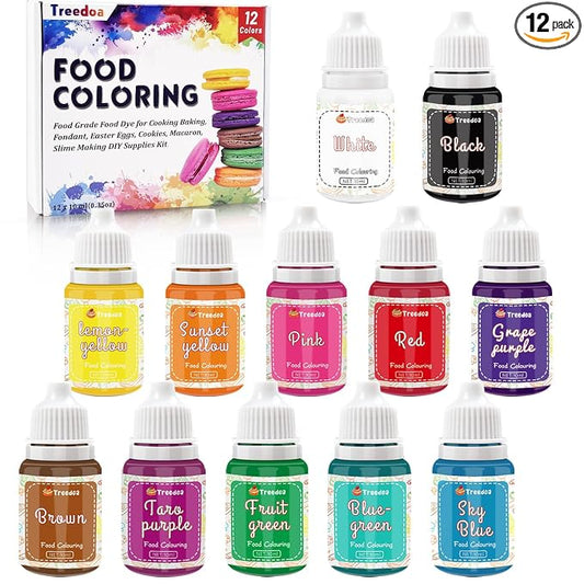 Food Coloring Liquid Set,12 Colors x10ml Food Grade Vibrant Food Dye Concentrated Liquid Coloring for Cake Decorating,Baking,Easter Eggs,Fondant,Icing,Slime Making DIY Supplies Kit-0.35 Fl. oz/Bottles