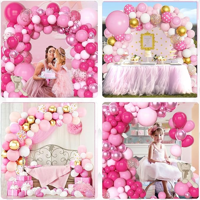 Archloon Pink Balloons Arch Kit, 157Pcs Hot Pink Balloon Garland Kit Metallic Rose Gold Confetti Balloons for Birthday, Wedding, Princess Theme, Engagements, Baby Shower, Anniversary Party Decoration