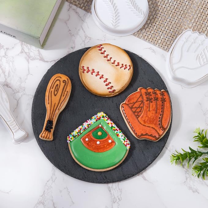 Mostop Baseball Cookie Cutter with Stampers, 3D Sports Cookie Cutter Set, Cake Decoration Tools Birthday Party Supplies Favors