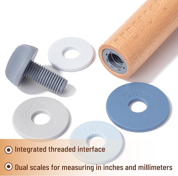 BAMBOO LAND- Adjustable Rolling Pin with Thickness Rings, 13.8", 4 Rings | 2-10 mm / 1/16"-3/8", Wood Rolling Pins for Baking Bread, Pizza, Doughs
