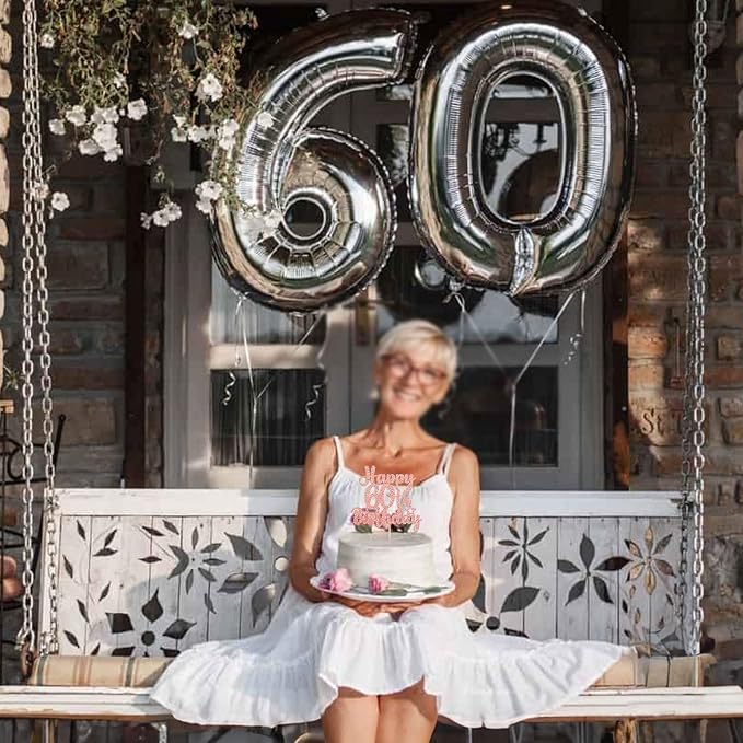 Gyufise 1Pc Happy 60th Birthday Cake Topper Glitter 60 & Cheers to 60 Years Old 60th Birthday Cake Pick for Celebrating 60th Birthday Anniversary Party Cake Decorations Supplies Rose Gold