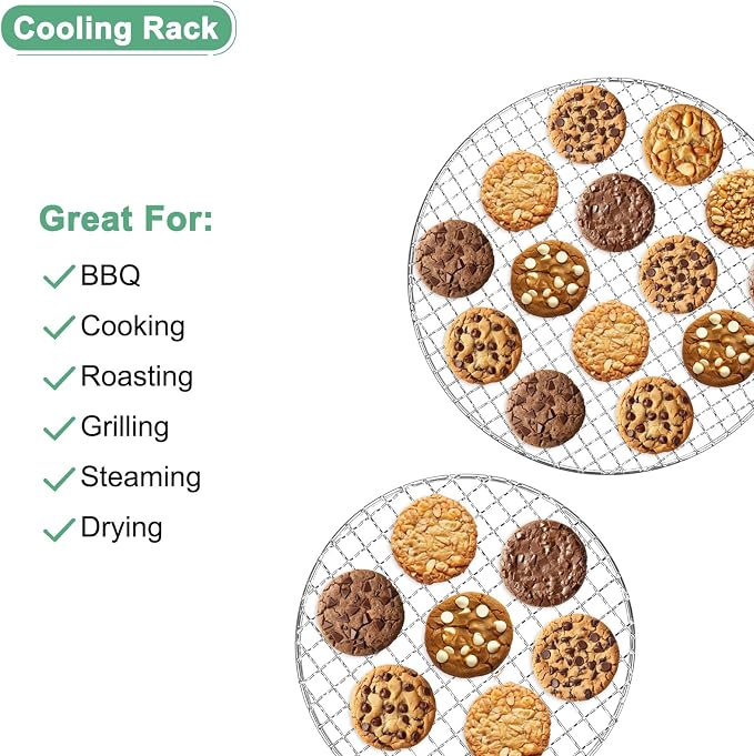 M METERXITY Cooling Rack, 10" Round Stainless Steel Baking Rack for BBQ/Cooking/Roasting/Grilling/Steaming/Drying, Wire Cooling Rack for Baking [Silver]