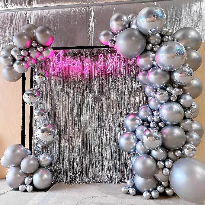 Voircoloria 105pcs Metallic Silver Balloons 12inch Party Latex Balloons for Birthday Graduation Baby Shower Wedding Anniversary New Year Party Decorations