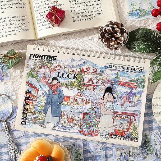 Transparent PET Winter Landscape Sticker Book for Journaling, 20 Sheets Large Pre-Cut Scenery Stickers for Scrapbooking Supplies, Collage Decorative, 9.25 x 6.58 inches