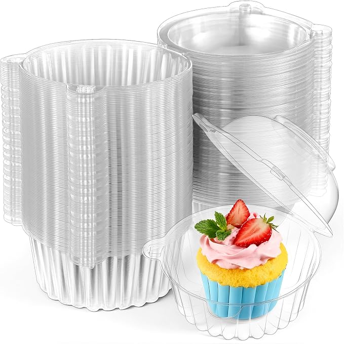 200 Pack Individual Cupcake Holders Plastic Cupcake Containers Clear Disposable Cake Carriers Single Muffin Containers with Dome Lids for Dessert Cheesecake Pastries
