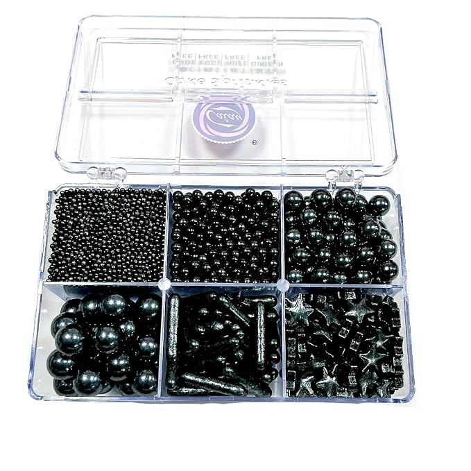 Homipooty Edible Black Pearl Sugar Sprinkles 130g/4.58oz Black Pearl Star Sprinkles For Cake Decorations Wedding，Cookies，Ice Cream, Cupcake Toppers, Halloween Christmas Supplies