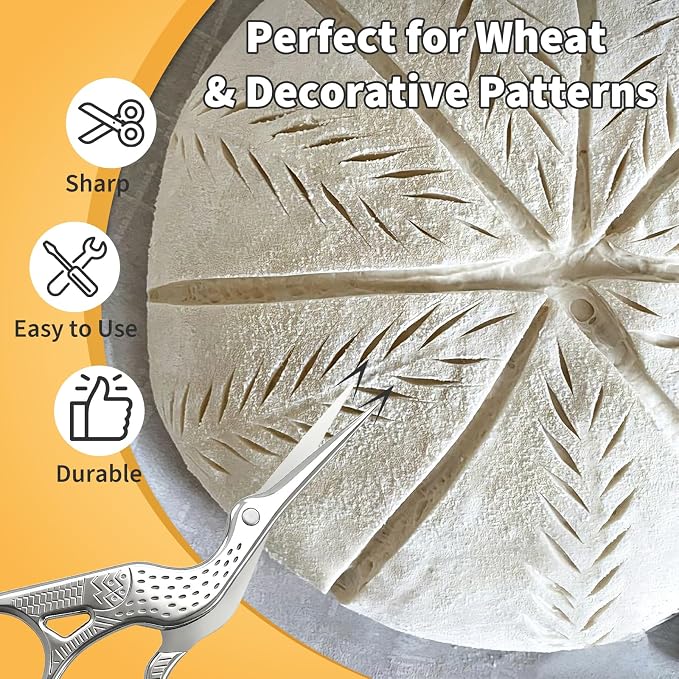 2 PCS Sourdough Scissors, Bread Scoring Tool, Sharp Stainless Steel Scissors for Bread Art, Wheat and Épi Patterns, Sourdough Scoring Tool for Beginners and Artisan, Gold and Silver