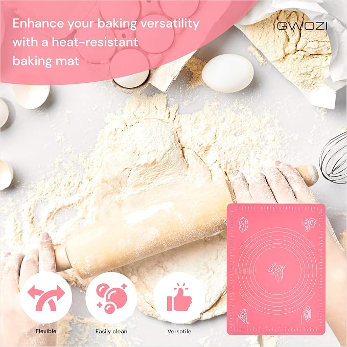 Silicone Baking Mats - Non Slip Pastry Mat for Rolling Dough - Silicone Mats for Baking with Measurements - Kneading Dough Mat, 11.8x15.7 Inches