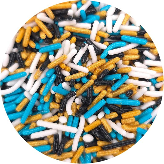 NCS Jacksonville Game Day Teal, Gold, Black & White Jimmies Edible Sprinkles – Cupcake, Cake & Cookie Decorations, 7 oz