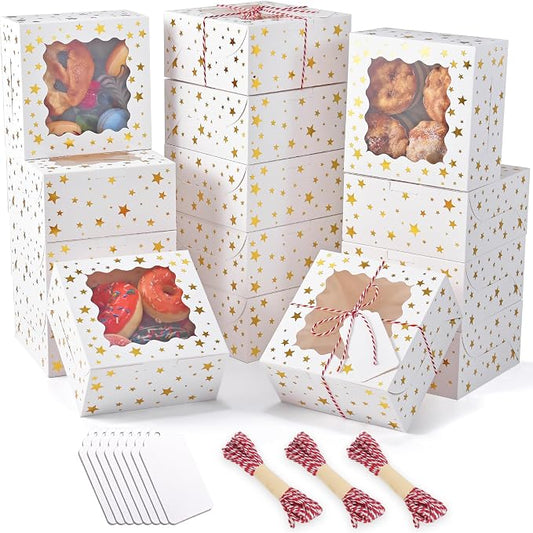 32Pcs 6x6x3 in Christmas Cookie Boxes with Window, White Bakery Boxes for Cookie, Treat Boxes Pastry Boxes for Gift Giving, Chocolate Covered Strawberries, Dessert, Donut, Cupcakes Muffins
