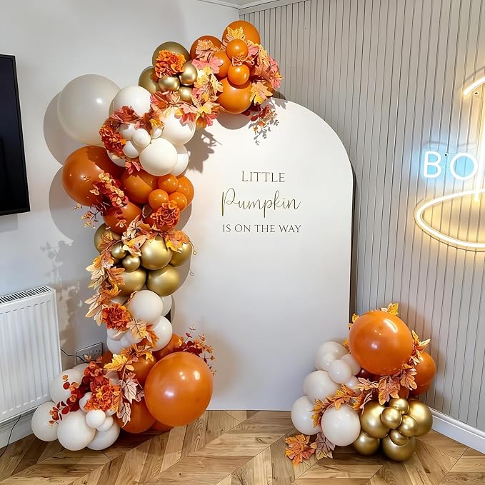 Orange and White Balloons Garland Arch Kit 154pcs Orange White Metallic Gold and Confetti Balloons for Thanksgiving Birthday Graduation Baby Shower Wedding Party Decorations