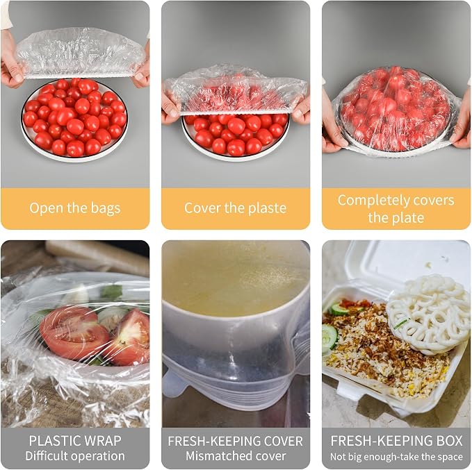 200Pcs Bowl Covers Shower Caps for Sourdough Bread Proofing Large Elastic Reusable Plastic Wrap for Food Storage Baking Rising Meal-Prep Fermentation BPA-Free Keep Food Fresh (14 Inch)