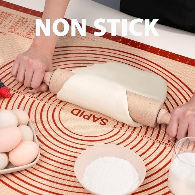 Sapid Extra Thick Silicone Pastry Mat Non-slip with Measurements for Non-stick Silicone Baking Mat Large, Dough Rolling, Pie Crust, Cookies, Kneading Mats, Countertop, Placement Mats (16" x 24", Red)