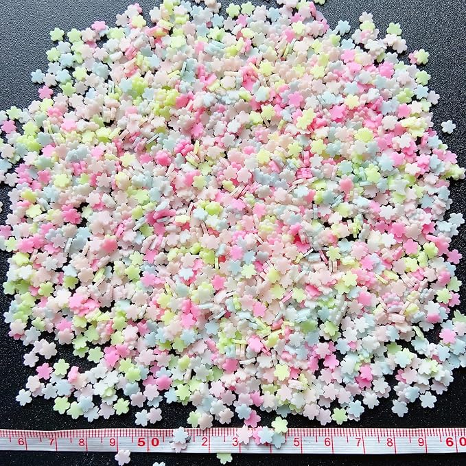 EHOPE 50g Fake Sprinkles Resin Sprinkles Fake Candy Sprinkles Clay Sprinkles Polymer Sprinkles Polymer Clay Slices for Nail Art DIY Crafts Cake Phone Case(Pink Cherry Blossoms Slices-08）