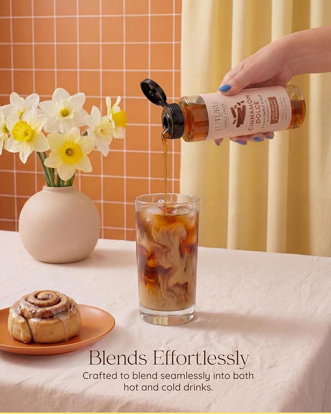 Cinnamon Dolce Simple Syrup for Coffee, Cocktails, Tea, Matcha - Sweetened with Agave Nectar - Clean Simple Syrup with Real Cinnamon, Molasses and Vanilla - 13.5 oz