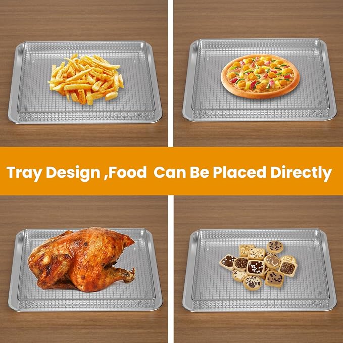 2Pcs Steel Air Fryer Tray Replacement for Cuisinar TOA-060/065 Toaster Oven | 12.4"x11" Basket and Tray Baking Sheet Pan Convection Oven Accessories Parts for Baking & Cookie Sheets/Broiling, Non‑Stick