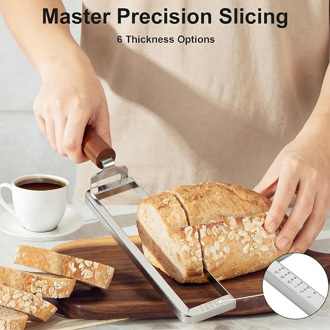 Upgrade Bread Knife for Homemade Bread, Sourdough Bread Slicer with 6 Thickness Guide & Razor Sharp Stainless Blade, Manual Bow Cutter for Bagels and Baguettes