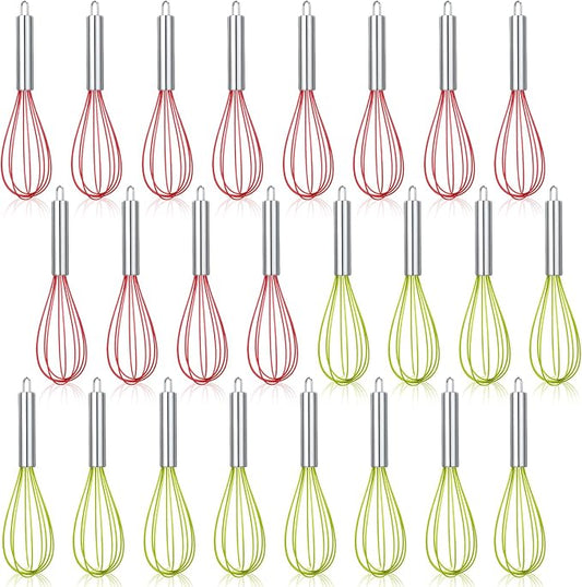 FoldTier 24 Sets 8 Inch Whisks Bulk DIY Fillable Whisk Gifts Colored Silicone Whisks for Cooking Heat Resistant Egg Beaters for Candy Holder Party Favors