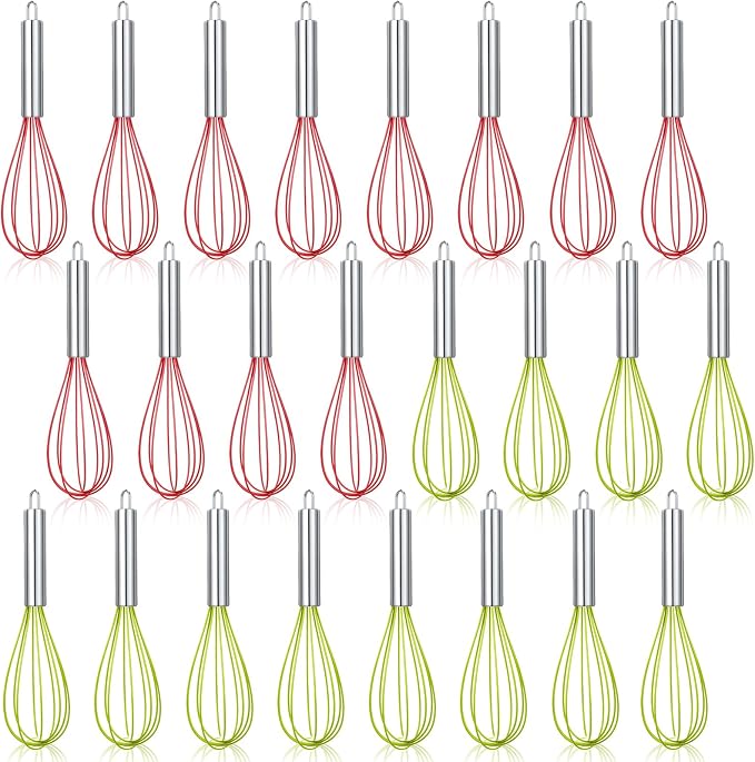 FoldTier 36 Sets 12 Inch Christmas Whisks Gifts DIY Fillable Christmas Tree Ornaments Xmas Colored Silicone Whisks for Cooking Heat Resistant Egg Beaters with Card Rope Bag for Candy Holder