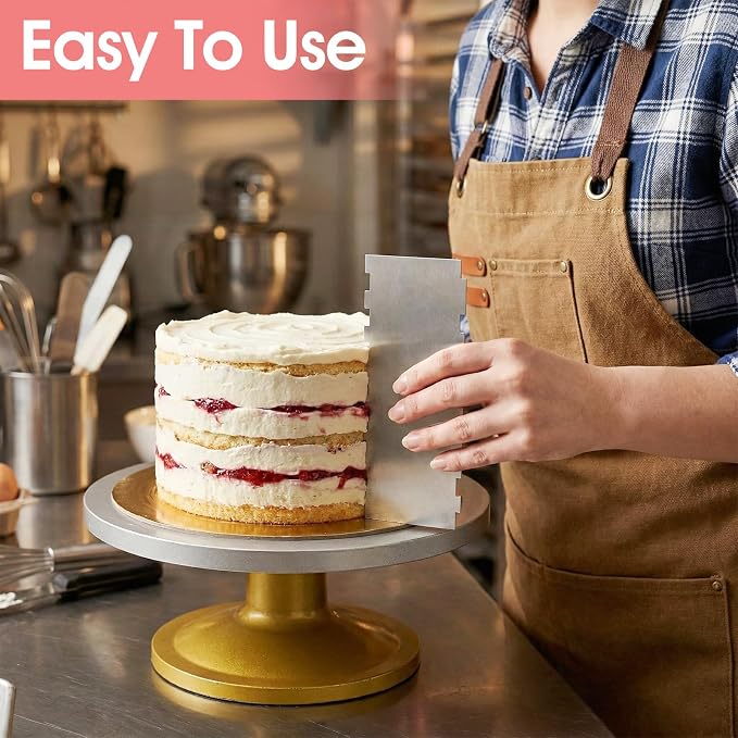 6 Pcs Stainless Steel Cake Scraper, 10 Inch & 9 Inch Large Double Sided Patterned Edge Stripe Edge Smoother Scraper Cake Decorating Comb Metal Pastry Cutter for Butter Mousse Cream Decoration