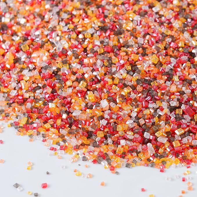 Autumn Sanding Sugar, 120g - Orange, Yellow, Red, White & Brown Edible Sparkling Sugar crystals for Fall Baking Decorations, Cookies, Cakes, Cupcakes - Hallowen Thanksgiving Decor Sugar Crafting