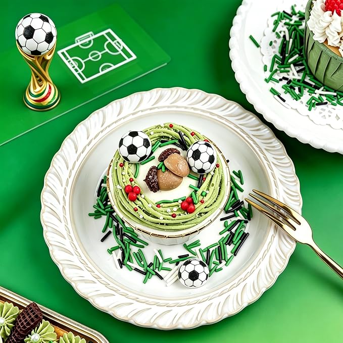 Soccer Sprinkles for Cake Decorating - 10Pcs Edible Soccer Balls & Black Green White Jimmies Sprinkles for Baking, Cupcakes, Cookies & Ice Cream Toppings, World Cup Sprinkles