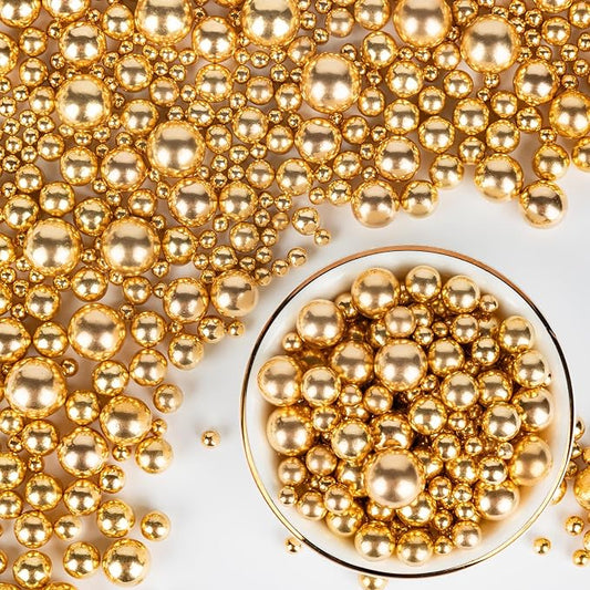 Edible Gold Pearl Sprinkles,Candy Pearls for Baking,Sprinkle Mix Size,130g/4.58oz Sugar Cake Decorations,Cupcake Toppers,Cookie Decorating,Donuts Ice Cream Decorating,Wedding Birthday Party Supplies