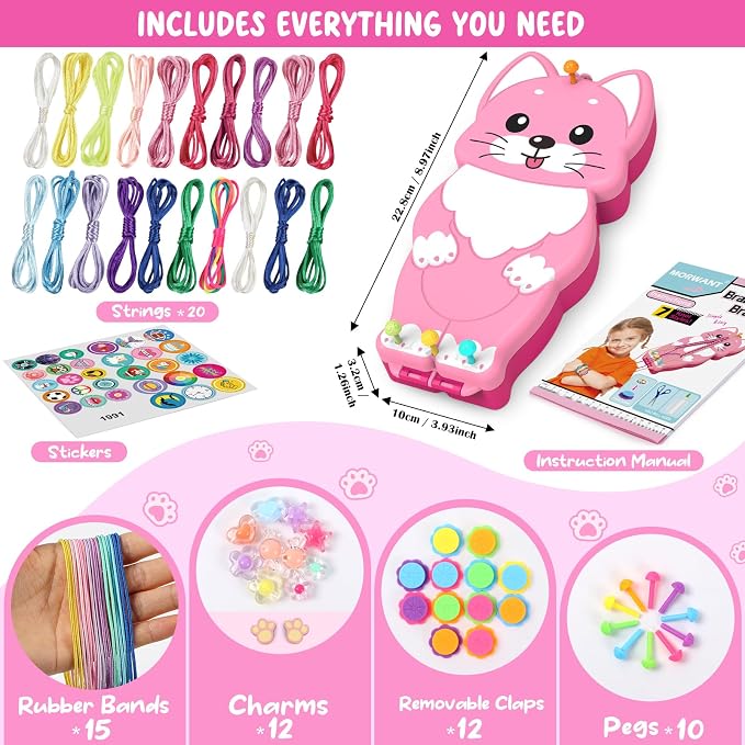 morwant Cat-Shaped Friendship Bracelet Maker - DIY Jewelry Craft Kit for Girls Ages 8-12, Makes Up to 15 Bracelets | Creative Birthday Gift, Summer Camp Activity, Party Favors & Playdate Toy