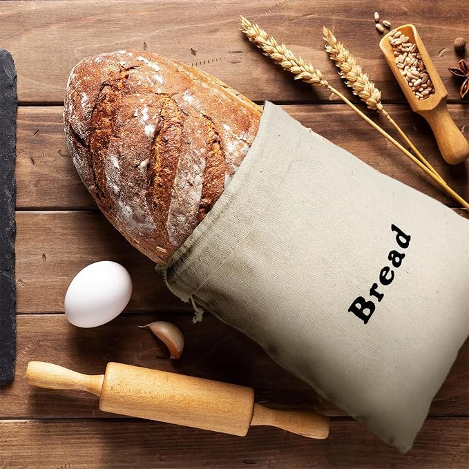 Woanger 3 Pieces Linen Bread Bags Burlap Reusable Drawstring Bread Bags 12 x 15 Inch Unbleached Loaves Pastries Pouch Handmade Food Storage for Bakery Picnic Wedding Wrapping Camping Supplies