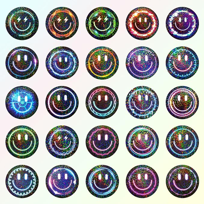 50PCS Smile Neon Stickers | Glitter, Waterproof, PVC Material