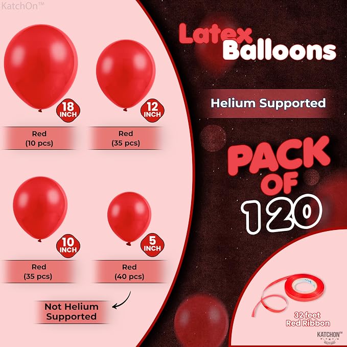 KatchOn, Red Balloons Arch Kit - 18 Inch, Pack of 120 | Latex Graduation Balloons for Graduation Decorations 2026 | Red Birthday Decorations | Baby Shower, Wedding, Anniversary Bridal Decorations