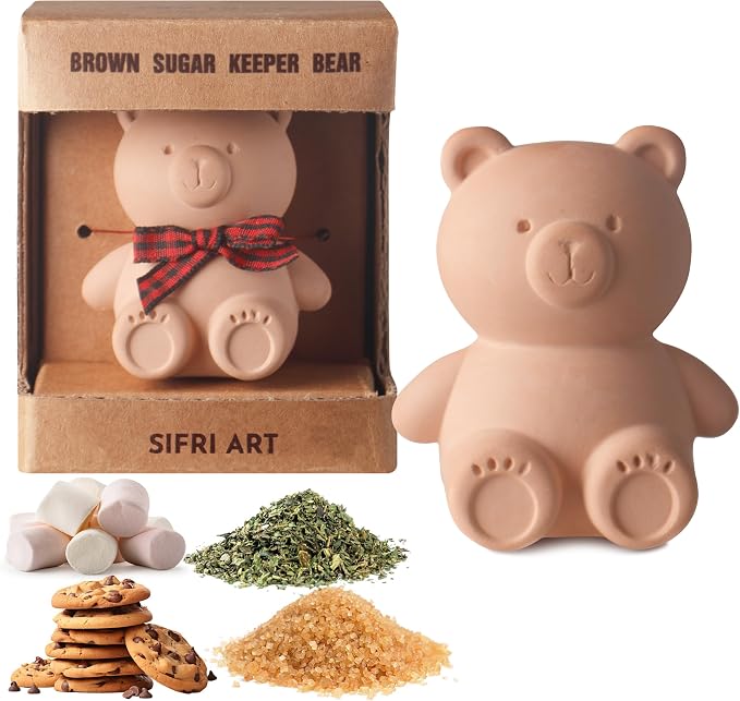 Brown Sugar Bear Keeper – 3D Terracotta Clay Sugar Saver Softener, Reusable Moisture Stone for Brown Sugar, Cookies, Marshmallows, Herbs, Baking & Kitchen Storage
