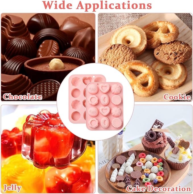 Ipotkitt 2pcs Pink Heart Flower Chocolate Silicone Molds Oval Gummy Molds for Jelly Fondant Chocolate Candy Mousse Ice Cake DIY Crafts Keto Fat Bomb