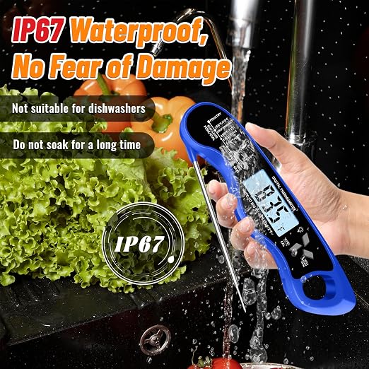Stocking Stuffers for Men Women Adults: Meat Thermometer, IP67 Waterproof Digital Meat Thermometer with Backlight, Hold Function & Magnet for Grill, BBQ, Candy, Beef,Turkey