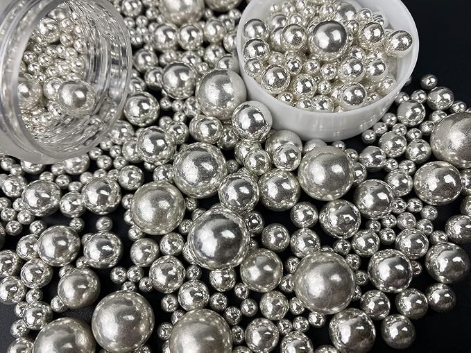 Edible Pearl Sugar Sprinkles Silver Candy 120g/ 4.2oz Mixing Size Baking Cake Decorations Cupcake Toppers Cookie Decorating Ice Cream Toppings Celebrations Shaker Jar Wedding Shower Party Chirstmas