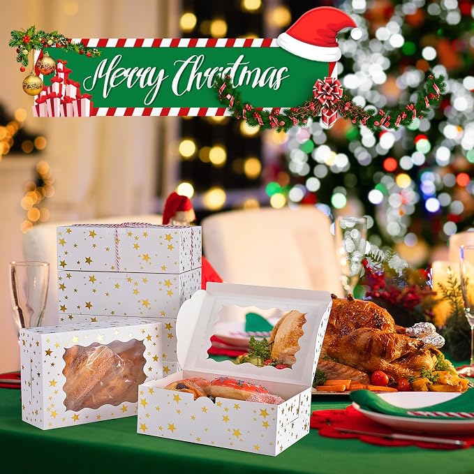 12Pcs 9"x6"x3" Christmas Cookie Boxes with Window, White Bakery Boxes for Cookie, Treat Boxes Pastry Boxes for Gift Giving, Chocolate Covered Strawberries, Dessert, Donut, Cupcakes Muffins
