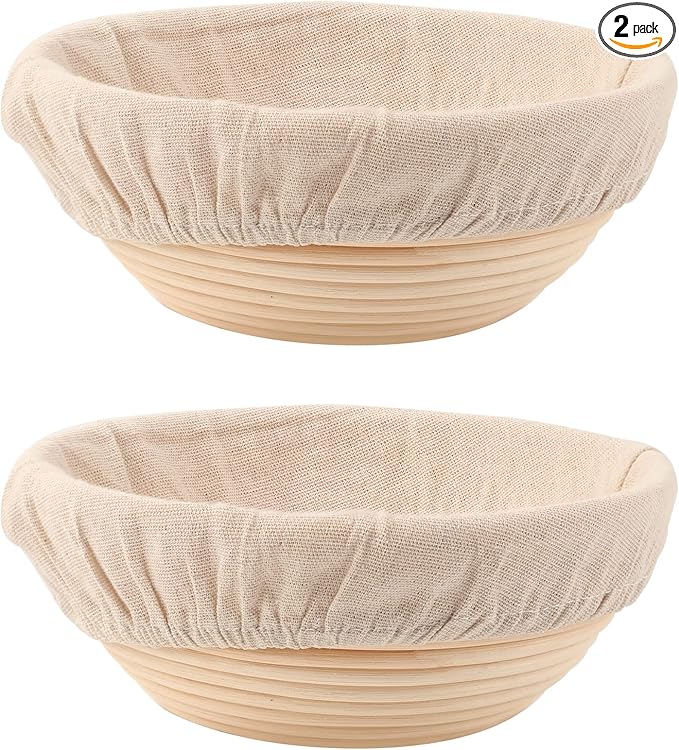 DOYOLLA Bread Proofing Baskets Set of 2 8.5 inch Round Dough Proofing Bowls and Liners Perfect Home Sourdough Bread Baking supplies