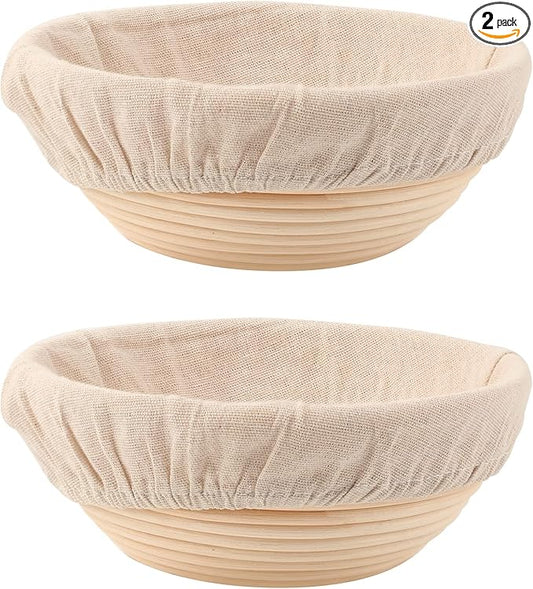DOYOLLA Bread Proofing Baskets Set of 2 8.5 inch Round Dough Proofing Bowls and Liners Perfect Home Sourdough Bread Baking supplies